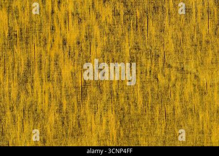 Primo piano di un'intrigante superficie gialla che rivela linee e texture naturali. Foto Stock