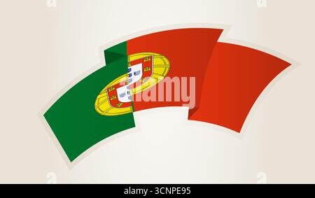 Bandiera del Portogallo a forma di nastro astratto, simbolo nazionale del Portogallo. Questo vettore è ideale per l'uso in eventi nazionali, Independence Day, internatio Illustrazione Vettoriale