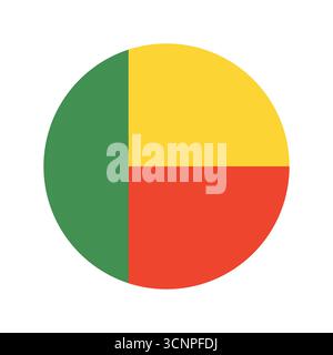 Bandiera del Benin. Pulsante rotondo bandiera nazionale del Benin. Icona della bandiera del Benin Repubblica, distintivo a forma di cerchio. Bandiera Beninese circolare. Illustrazione Vettoriale