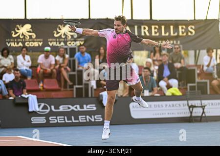 Parigi, Francia. 19 settembre 2025. Stanislas Stan Wawrinka durante il torneo di tennis ATP di Saint-Tropez Challenger il 19 settembre 2025 a Saint-Tropez, in Francia. Crediti: Victor Joly/Alamy Live News Foto Stock