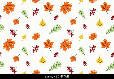 Modello autunnale su sfondo trasparente. Modello autunnale isolato disegno a mano del fogliame. Stampa fogliame autunnale isolata. Illustrazione Vettoriale