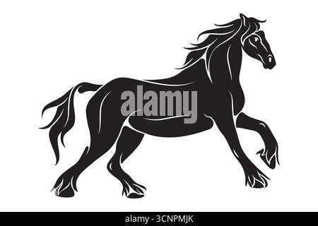 Silhouette da corsa. Animale sportivo da corsa vettoriale. Sport e velocità, competizione di movimento. Broodmare o movimento mare. Natura e fauna selvatiche di campagna. mustang atletica all'aperto. Vista laterale equestre. Illustrazione Vettoriale