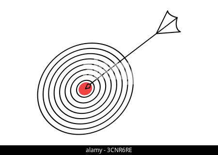 Disegno continuo di una linea che mostra il bersaglio con una freccia nell'illustrazione minimalista e isolata del contorno Illustrazione Vettoriale