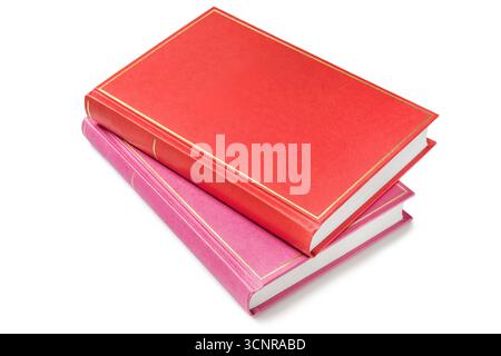 Due libri con copertine bianche rosse e rosa isolate su sfondo bianco Foto Stock