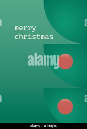 Un moderno e minimalista design natalizio caratterizzato da forme astratte di alberi e ornamenti rossi con un buon saluto natalizio Illustrazione Vettoriale