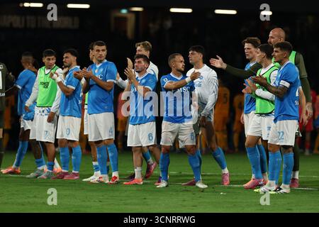 Napoli, Italia. 22 settembre 2025. I giocatori dell'SSC Napoli festeggiano al termine della partita di serie A 2025/2026 tra SSC Napoli e Pisa Sporting Club allo stadio Diego Armando Maradona di Napoli (Italia), 22 settembre 2025. Crediti: Insidefoto/Alamy Live News Foto Stock