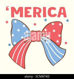 America, 4 luglio T shirt Design con fiocco e bandiera USA Illustrazione Vettoriale
