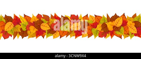 Il confine autunnale della stagione le foglie autunnali sono di colore rosso, arancione, giallo, verde e marrone. Motivi decorativi per il fogliame autunnale per la stagione autunnale e l'invito per le festività del giorno del Ringraziamento Illustrazione Vettoriale