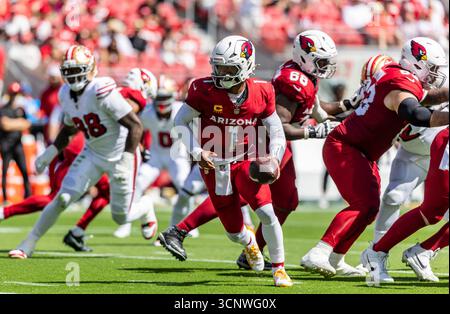 21 settembre 2025 il quarterback degli Arizona Cardinals Kyler Murray (1) lanciò la palla durante la partita di football tra gli Arizona Cardinals e i San Francisco 49ers. San Francisco ha battuto Arizona 16-15 al Levi Stadium di Santa Clara, Calif Thurman James / CSM Foto Stock