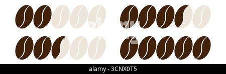 Caffè espresso in chicchi di caffè frittura indicatore gradi di tostatura infografica sfondo marrone icona vettoriale con scala di intensità aroma energia sapore arabica Illustrazione Vettoriale