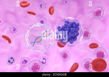 Terapia genica nel linfoma diffuso a grandi cellule B (DLBCL) - Vista ravvicinata illustrazione 3d. Foto Stock