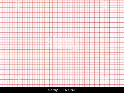 Carta grafica rossa vuota su sfondo bianco con griglia quadrata per matematica e ingegneria. Carta per grafici vuota con piccole linee della griglia Illustrazione Vettoriale