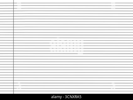 Pagina vuota di carta per notebook con margine. Foglio a righe da un blocco note o un diario scolastico Illustrazione Vettoriale