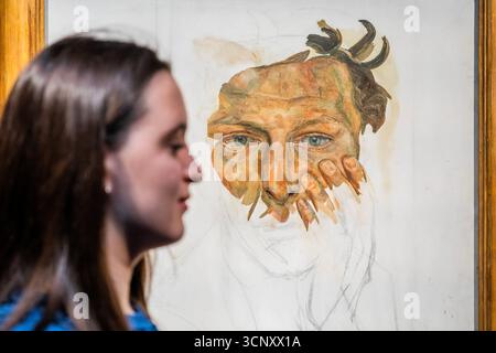 Londra, Regno Unito. 23 settembre 2025. Un'anteprima di tre grandi opere di Lucian Freud a Christies, Londra. Sono di proprietà di una Collezione privata e ognuna rappresenta un momento cruciale nella carriera dell'artista. Sono i punti salienti del XX/XXI secolo: London Evening sale il 15 ottobre. Crediti: Guy Bell/Alamy Live News Foto Stock