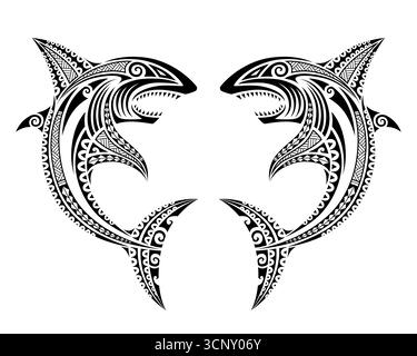 Pesce di squalo in stile maori polinesiano. Illustrazione Vettoriale