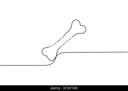 Disegno a linea singola continua di un osso di cane su un alimento per animali su sfondo bianco Illustrazione Vettoriale