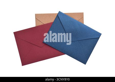 Buste a tre lettere isolate su sfondo bianco, vista dall'alto Foto Stock