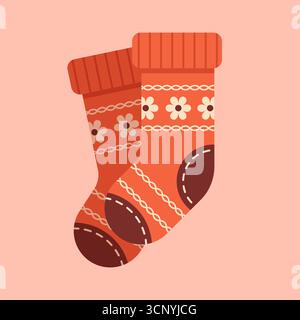 Illustrazione vettoriale delle calze comode. Comode calze autunnali Vector con motivo decorativo. Perfetto per illustrazioni di abbigliamento caldo, moda autunnale e stagione Illustrazione Vettoriale