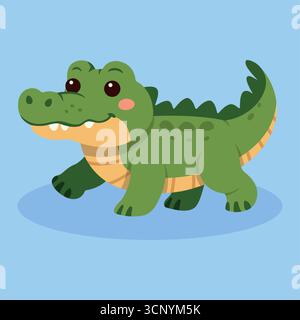 Simpatico cartone animato vettoriale di coccodrillo per bambini, adesivi, stampe per vivaio e progetti educativi Illustrazione Vettoriale