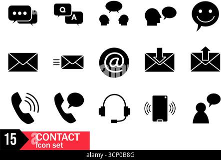 15 set di icone nere contattaci Illustrazione Vettoriale