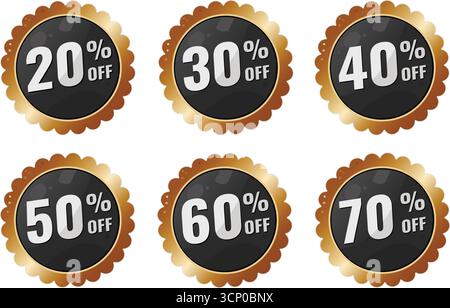 Etichette di sconto con percentuale disattivata - illustrazione vettoriale Illustrazione Vettoriale