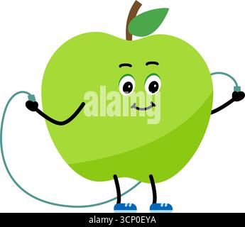 Jump Rope, bella mela. Il concetto di palestra, salute, fitness, yoga Illustrazione Vettoriale