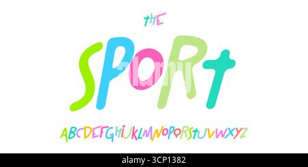 Alfabeto dei cartoni animati per bambini, lettere colorate giocose, carattere divertente e originale per il logo del giocattolo, titolo scolastico, tipografia divertente da sala giochi, design tipografico infantile Illustrazione Vettoriale