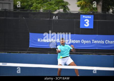 Tokyo, Giappone. 23 settembre 2025. L'indiano Rohan Boppanna durante la sessione di prove a Tokyo al Tokyo Open ATP500 2025. Credito: Ranjith Kumar/Alamy Live News Foto Stock