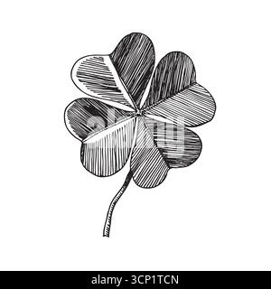 Clover lascia lo schizzo. Icone decorative a foglia di sceleton. Illustrazione vettoriale disegnata a mano. Stile art minimalista. Elementi del giorno di San Patrizio Illustrazione Vettoriale