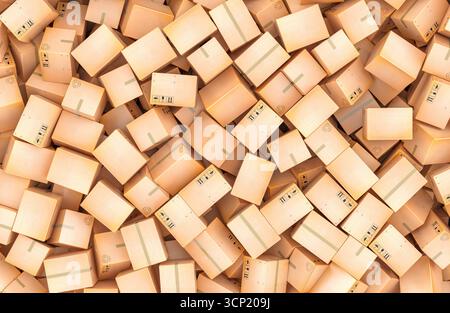 Pacco di cartone, sfondo. Rendering 3D. Foto Stock