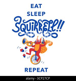 Mangia dormi scoiattolo Ripeti divertente Cartoon Vector Illustrazione Vettoriale