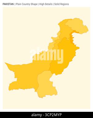 Mappa del paese pianeggiante del Pakistan. Dettagli di alto livello. Stile delle aree solide. Forma del Pakistan. Illustrazione vettoriale. Illustrazione Vettoriale