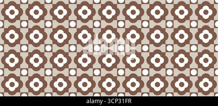 Motivo senza cuciture geometrico marrone floreale retrò e beige Illustrazione Vettoriale