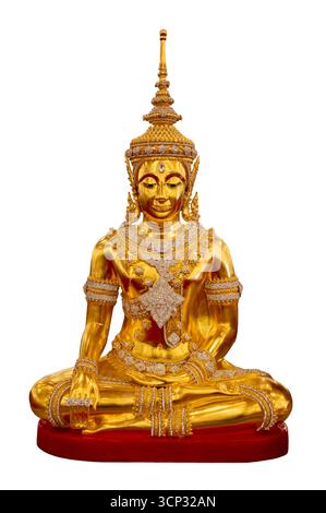 Somdej ONG Phra Pathom statua del Buddha d'oro che meditava isolata su sfondo bianco Foto Stock