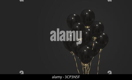 Striscione del Black Friday con palloncini neri realistici. Copia spazio. Striscione per gli sconti del Black Friday. Illustrazione Vettoriale