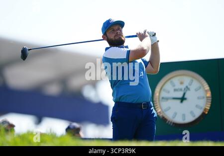 Foto del file del 29-09-2023 Tyrrell Hatton del Team Europe. Si è esibito in modo impressionante per qualificarsi automaticamente dato che, come giocatore di LIV Golf, è apparso in un numero limitato di eventi di conteggio. Data di pubblicazione: Mercoledì 24 settembre 2025. Foto Stock