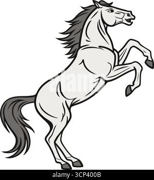 Un'illustrazione stilizzata di un potente cavallo bianco che cresce sulle sue gambe posteriori. Illustrazione Vettoriale