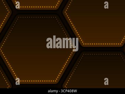 Esagoni luminosi di colore arancione scuro con tecnologia astratta sfondo geometrico. Progettazione vettoriale Illustrazione Vettoriale