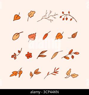 Semplici schizzi disegnati a mano di foglie autunnali Illustrazione Vettoriale