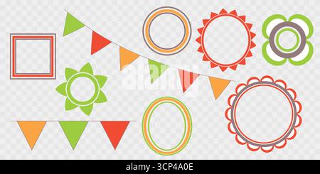 Una collezione di cornici ed elementi decorativi per lo scrapbooking. Set scrapbooking. Texture e stampe diverse. Illustrazione delle festività vettoriali per il Illustrazione Vettoriale
