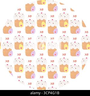 Torta di Pasqua disegnata a mano e uova di Pasqua dipinte con decorazioni a cuori auguri di Pasqua sfondo natalizio. Illustrazione vettoriale isolata auguri per le festività di Pasqua carte tematiche sfondo invito alla festa, opuscolo Illustrazione Vettoriale