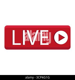 Pulsante Live streaming. Segnale di trasmissione online. Icona Vector rossa. Simbolo video multimediale. Illustrazione Vettoriale