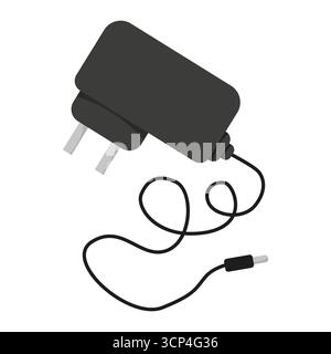 Icona dell'adattatore di alimentazione. Simbolo di ricarica del dispositivo. Caricatore con cavo vettoriale. Segnale accessorio elettronico. Illustrazione Vettoriale