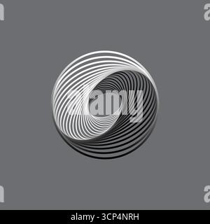 Forma geometrica astratta. Spirale circolare monocromatica. Modello moderno vettoriale. Sfondo illusorio ottico. Illustrazione Vettoriale