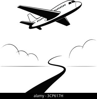 Aeroplano che vola con illustrazioni disegnate a mano Illustrazione Vettoriale