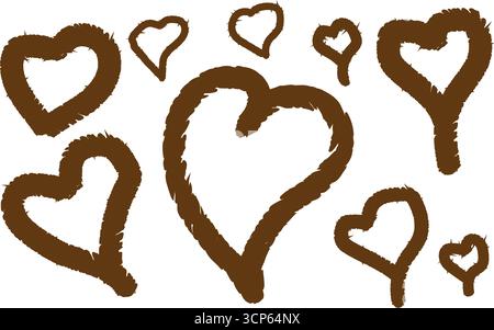 Set vettoriale cuore pennello grunge - simboli d'amore disegnati a mano per San Valentino e design romantico Illustrazione Vettoriale