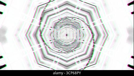 Questa opera d'arte presenta un vivace motivo geometrico colorato. Le forme girevoli creano un accattivante design circolare che attira l'attenzione. Il contrasto Foto Stock
