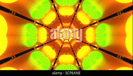Questa opera d'arte presenta un sorprendente motivo caleidoscopio pieno di colori brillanti e forme geometriche, creando un'esperienza visiva ipnotizzante con S. Foto Stock