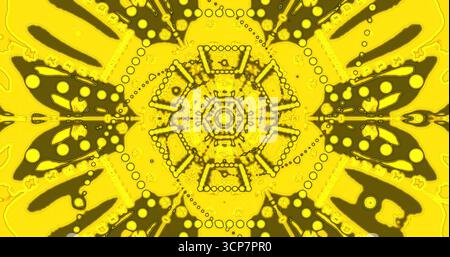 Le vivaci opere d'arte astratte mostrano disegni vorticosi in giallo e marrone. Varie forme e motivi circolari creano un effetto visivo accattivante, enha Foto Stock