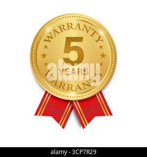 5 anni di garanzia. Segnale di garanzia. Illustrazione vettoriale isolata su sfondo bianco. Illustrazione Vettoriale
